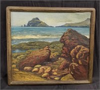 Framed oil landscape painting