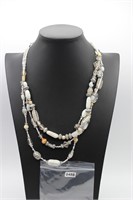 Orangish Brown, silver & white necklace