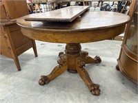 Antique Round Oak Ball and Claw Table