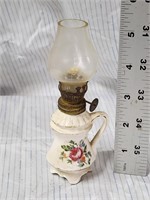 Vintage Rose Motif Porcelain Miniature Kerosene