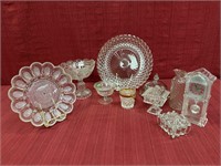 Glass Lot: compote, 2 covered candy dishes, egg
