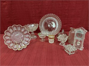 Glass Lot: compote, 2 covered candy dishes, egg