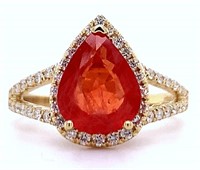 2.48CT ORANGE SAPPHIRE & 0.45CTW DIA 18K GOLD RING