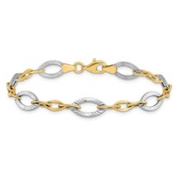 10K Two-tone Polished and Textured Link Bracelet