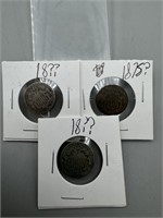 (Times 3) 18?? Shield Nickel 5 Cent Piece