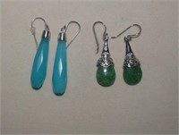 Sterling Teal Agate & Jade Earrings