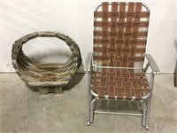 Metal rocking chair with wooden yard basket