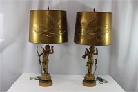 Pair of Brass Cherub Lamps