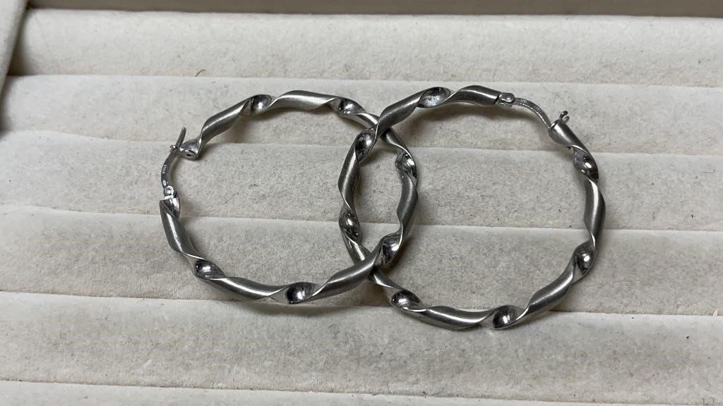 Sterling Silver 2" Twist Earrings Italy 925