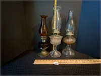 3 Glass Kerosene Oil Lamps P & A+2