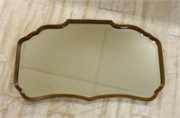 Oak Framed Shaped Beveled Mirror.