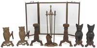 3 Sets Of Andirons And Fireplace Tools