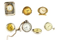 Lot Of 7 Vintage Desktop Clocks / Pocket Watches