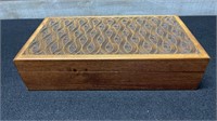 Wooden Trinket Box With Hand Carved Wave Design 9.
