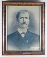 Large Antique Picture Portrait Man W/ Cross