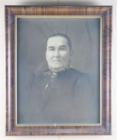 Large Antique Picture Portrait Of Woman W/ Cross