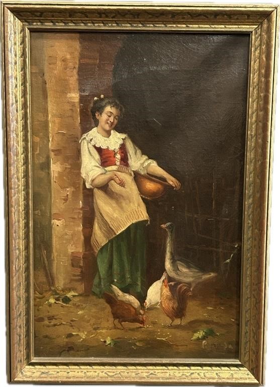 Antique Artist Signed Oil On Canvas.