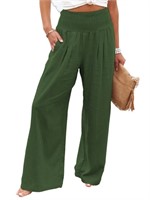 C265  Frontwalk Womens Linen Casual Pants, Green L