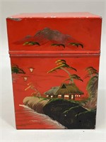 Japanese Handpainted Red Tea Tin with Lid