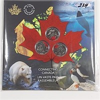 Connecting Canada, 3 Colorized .25 cents coins