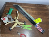 Misc. group including machete, tape dispenser and