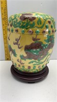 CHINESE HAND PAINTED VESSEL ON STAND 11X8