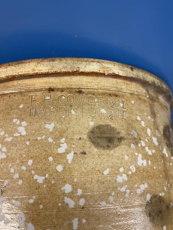 F.H.CROWDEN DOUBLE HANDLED CROCK AS FOUND