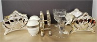 Lot of vintage silver with shakers and stemware