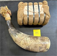Etched Powder Horn and Small Cotton Bale