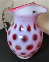 Cranberry Opalescent Coin Dot Ice Lip Pitcher