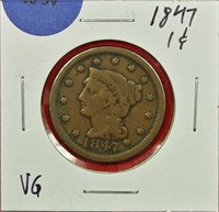 1847 Braided Hair Cent VG