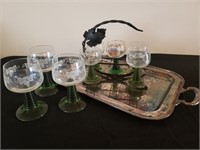 Tray w/ green stemmed glasses