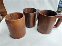 3 hand carved wooden mugs Haiti