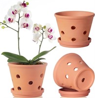 G1032  Terracotta Orchid Pots, 6", 3 Pack
