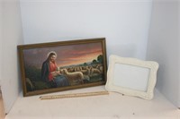 Vintage Jesus w/Sheep Framed Print