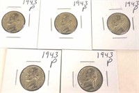 5 - 1943 P Jefferson Silver War Nickels