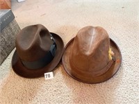 MEN’S LEATHER HATS, NEED REFEATHERED, EXCELLENT