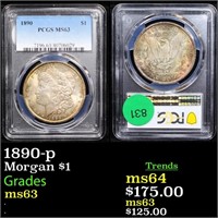 PCGS 1890-p Morgan Dollar $1 Graded ms63 By PCGS