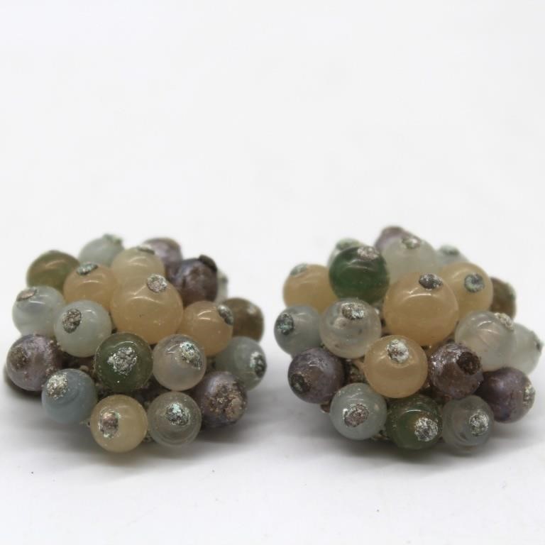 Vintage Stone Clip On Earrings