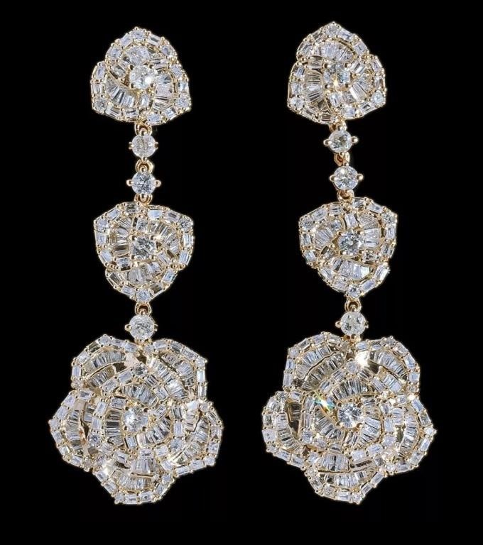 14k Yellow Gold 4.00 cts Diamond Earrings