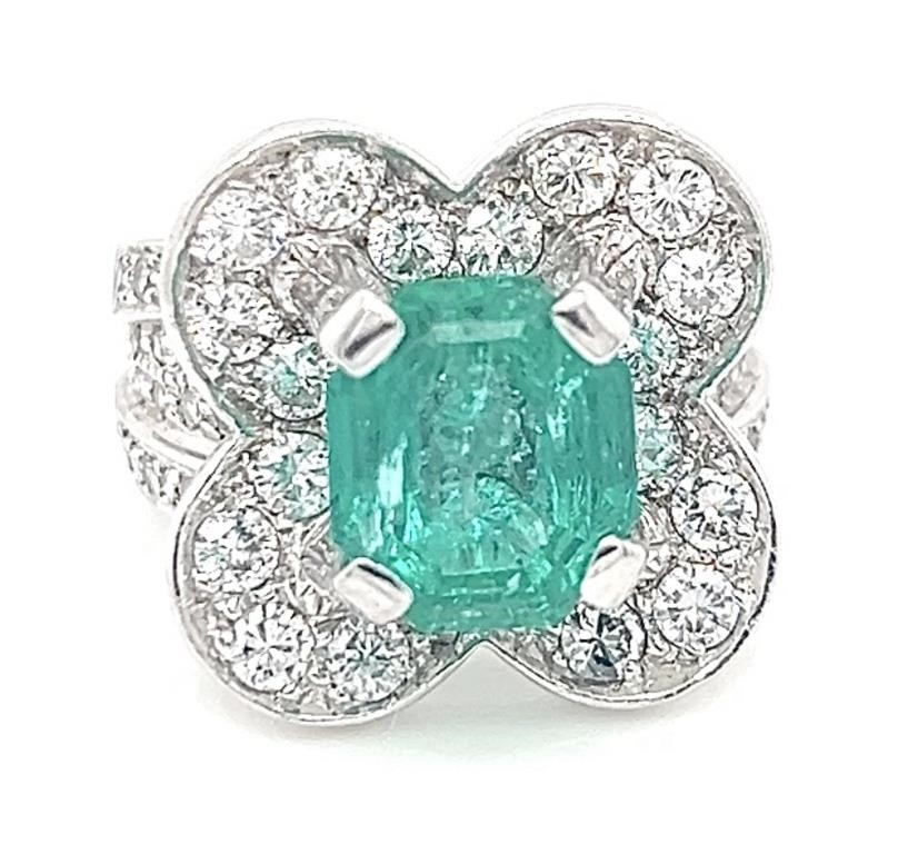 Platinum 5.17 cts Emerald & Diamond Ring