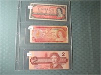 (3)  CANADA TWO DOLLAR BILLS - 1954, 1974, 1986