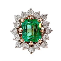 Emerald & Diamond Cocktail Ring 14k Gold