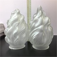 PAIR GLASS FLAME LAMPSHADES