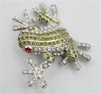 P J M Pave Rhinestone Frog Brooch Pin Pendant #2