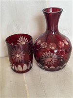 Antique Bohemian Ruby Red Cut Glass Vase; Glass