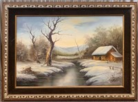 Oil On Canvas Winter Landscape