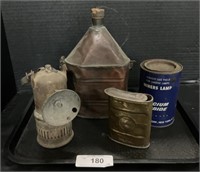 Carbide Flasks, Miner’s Lamp, Calcium Carbide Can.