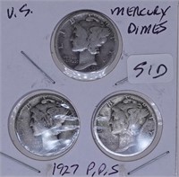 (3) 1927 Mercury Dimes
