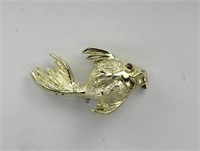 RED RHINESTONE AND GOLDTONE GOLDFISH BROOCH